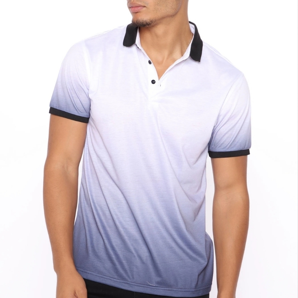 Fashion Nova Men Came Thru Dippin' Short Sleeve Polo - Black/White Size L